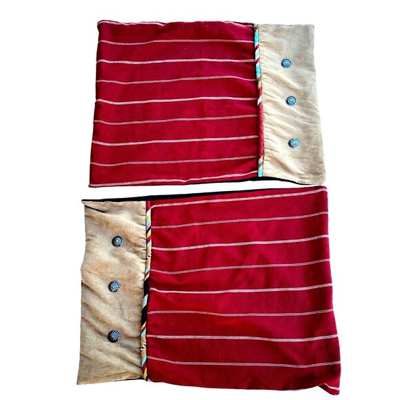 HiEnd Accents Calhoun Red Striped Faux Seude Pillow Sham Standard Button Accent - Picture 1 of 10